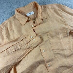 Uniqlo 100% Linen Shirt Mens Medium Pale Orange Long Sleeve Button Up NWOT